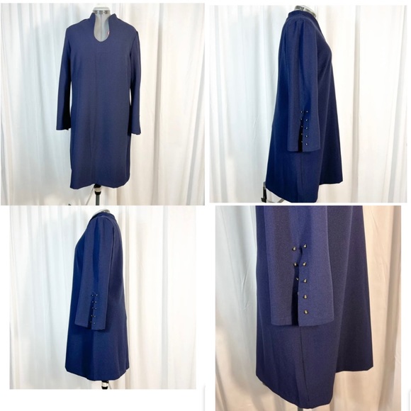 Sandra Darren NWOT Sz 16 Navy A-Line Embellished Bell Long Sleeves Dress - Picture 1 of 6